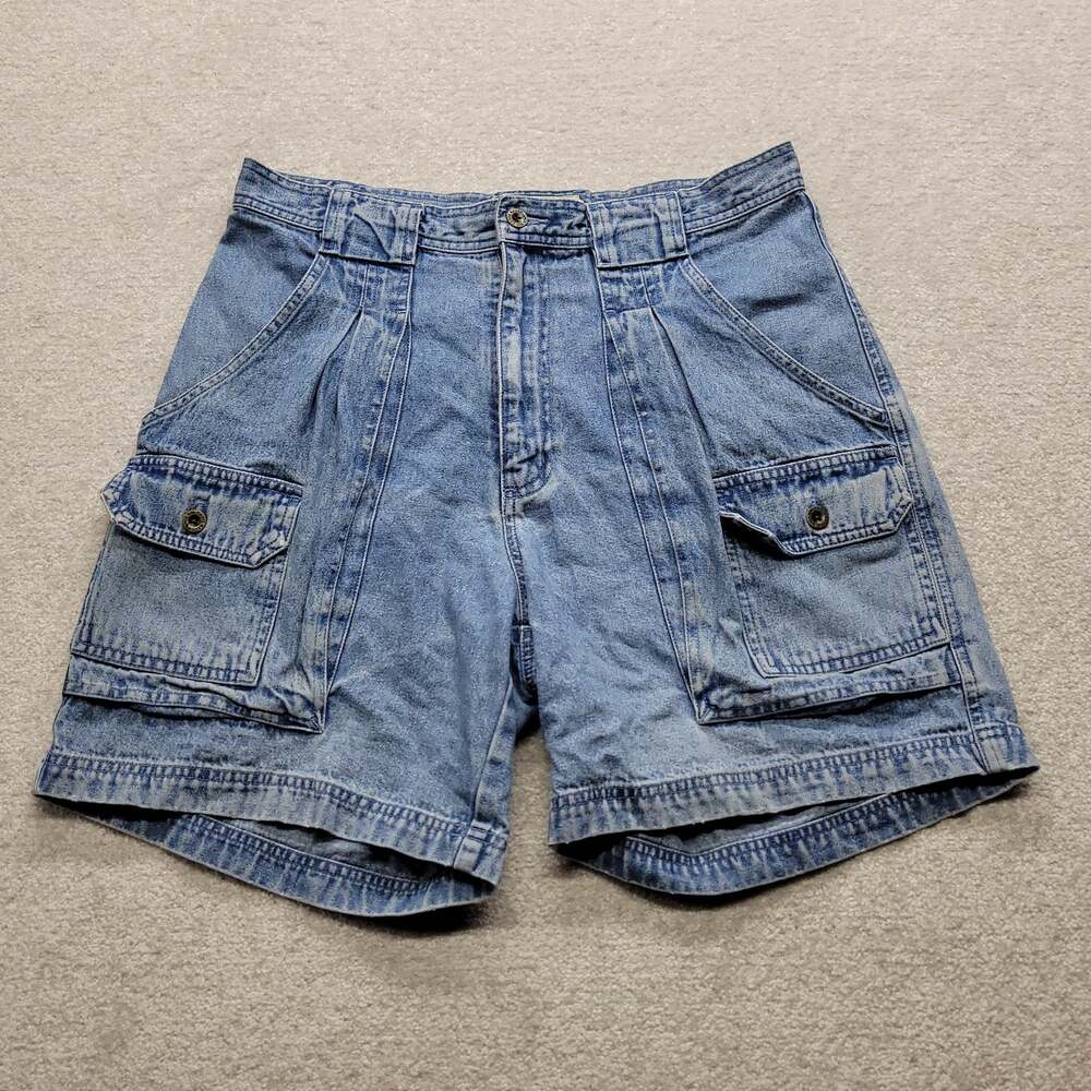 Eddie Bauer Men's 33 Vintage Denim Cargo Shorts Baggy Utility Y2K Blue